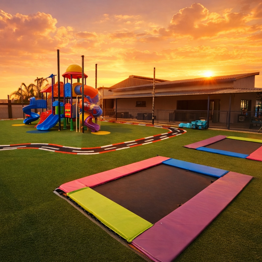 Fenced kids play area at Padel Magic