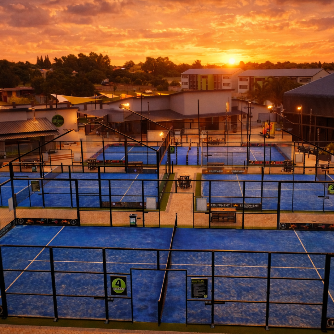 Floodlit outdoor padel court at Padel Magic Benoni