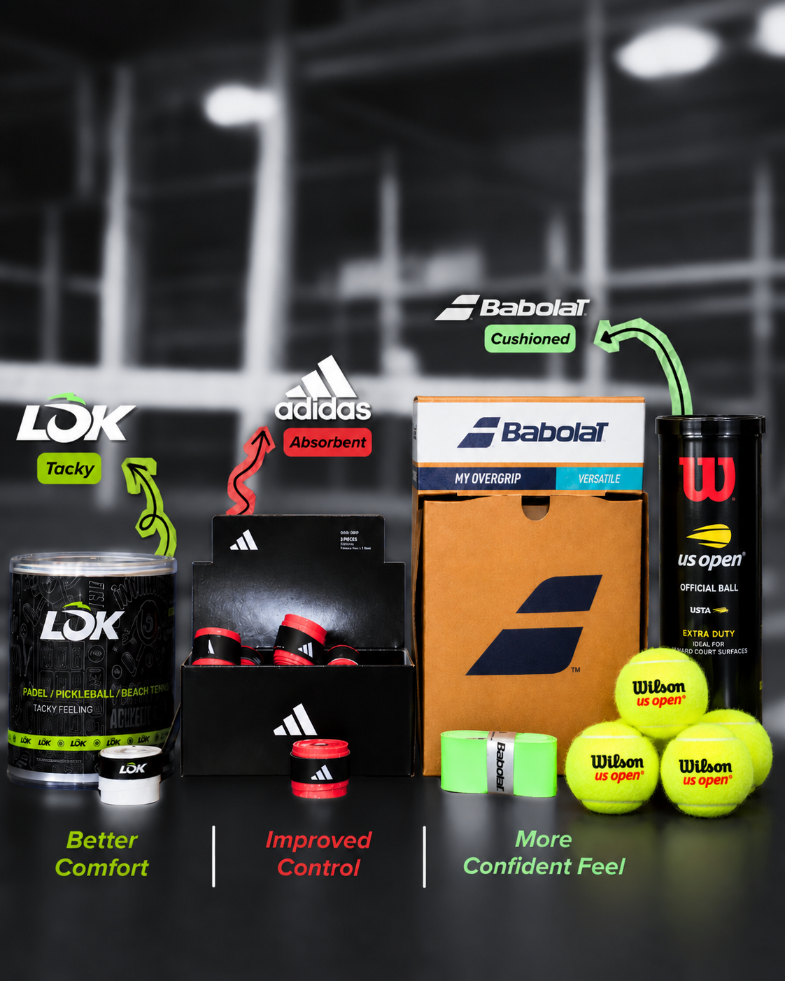 Padel balls and grips at the Padel Magic Pro Shop